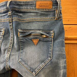 Guess Women's Moto Zip Skinny Jeans Low Rise Size 27 Blue Wash NEW